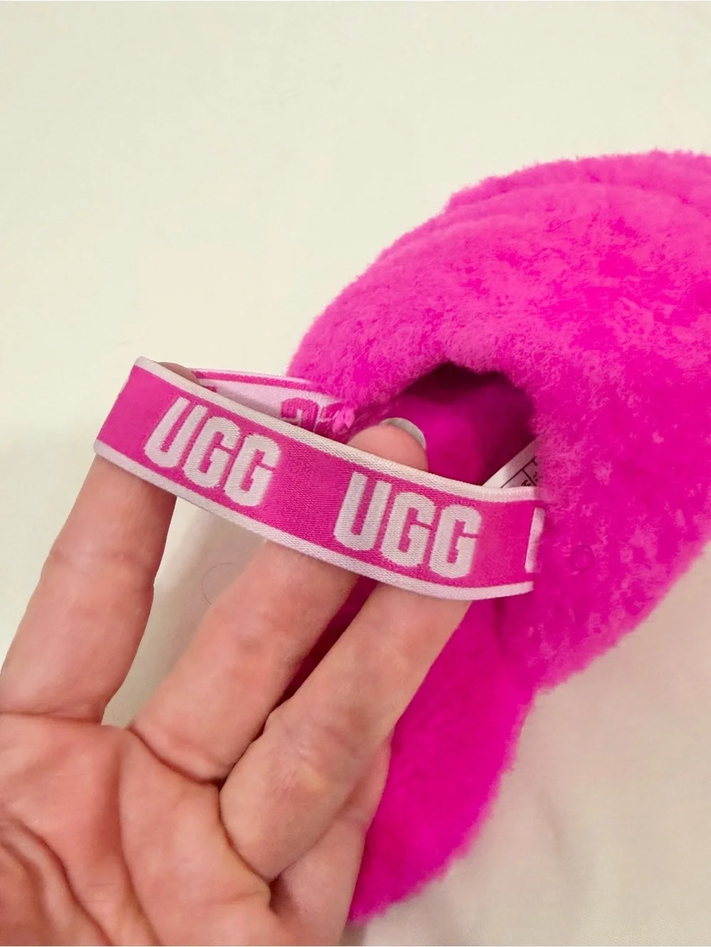 UGG Slippers Hot Pink Fluff Yeah Slide Sandals Logo Strap Cozy Girl Kid 12